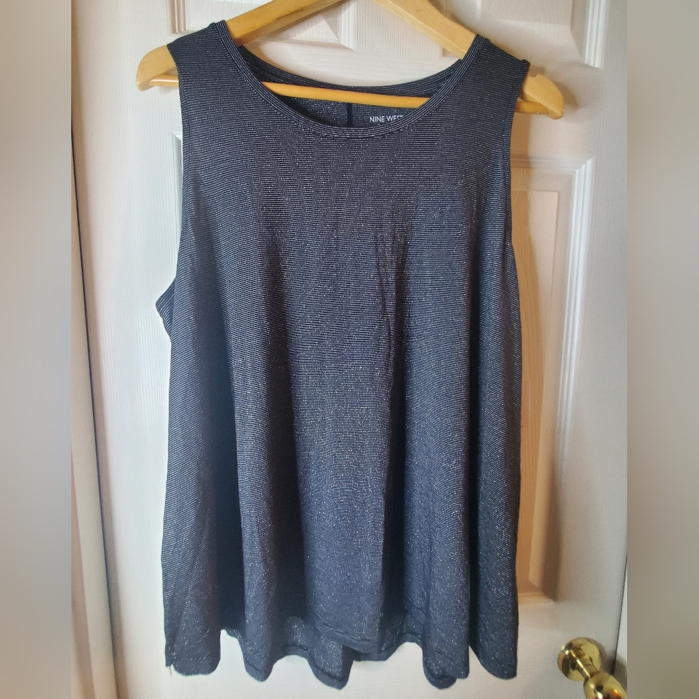 NWT Nine West XXL Black/Silver Mini Stripe Sleeveless Stretch Knit Tank